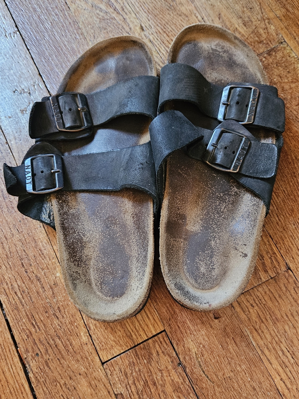 Naot Black Leather Adjustable Double-Strap Buckle Sandals, EU 39